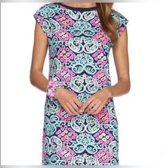 Lilly Pulitzer Behind The Gates Robyn Sleeveless Gold Detail Mini Retro Dress - Picture 3 of 9
